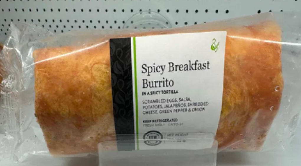 Fresh and Ready spicy breakfast burrito package used to identify the recalled product