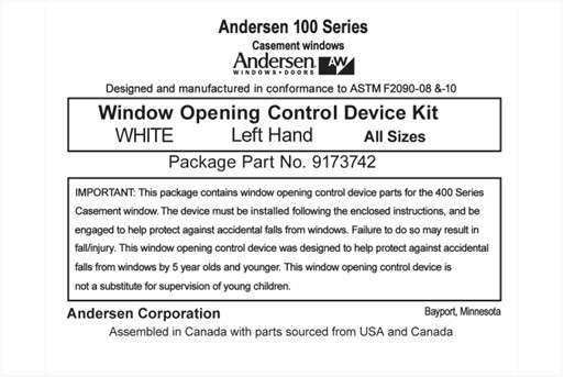 Recalled window opening control device kit (packaging