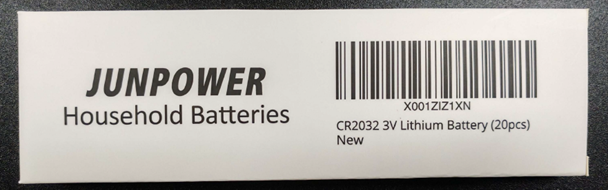 Recalled Junpower CR2032 Lithium Coin Batteries and Packaging with 