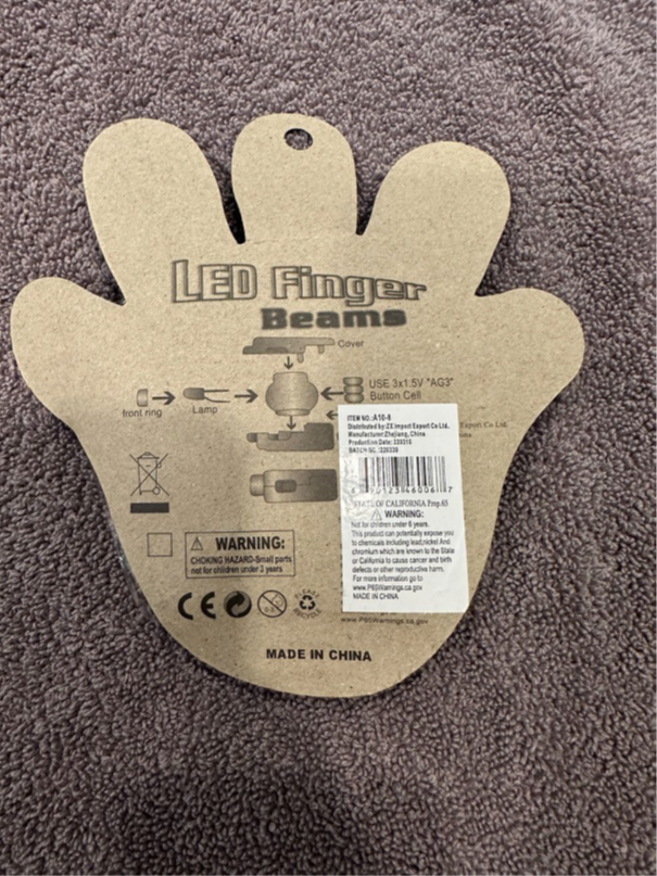 Recalled LED Finger Beam Lights (back of the package)