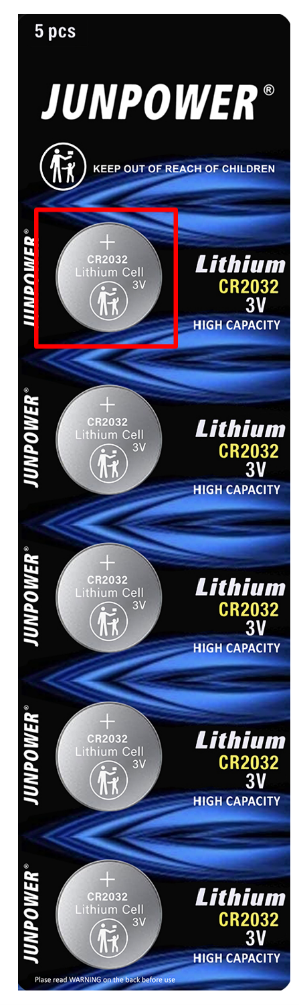 Recalled Junpower CR2032 batteries (Packaging model 2023-V3) does not have any words printed around each individual blister
