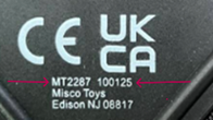 Close up of model number 
