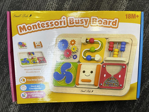 Recalled Montessori Busy Board Toy (Package – front)