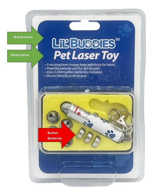 JC Sales Recalls Lil' Buddies Pet Laser Toys Due to Risk of Serious Injury or Death from Battery Ingestion Hazard; Violates Mandatory Standard for Consumer Products with Button Cell Batteries