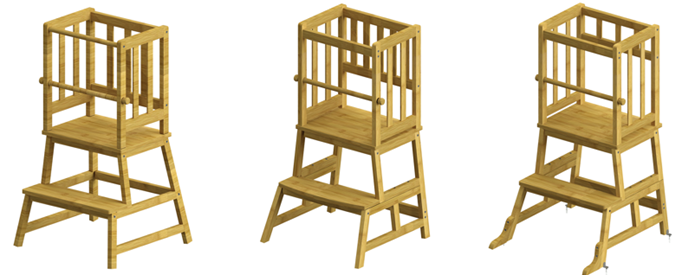 Recalled Cosyland Children's Tower Stool Version 1 (left) Version 2 (middle) and Version three (right)