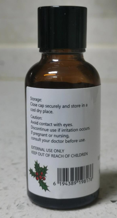 Recalled GM Gumili Wintergreen Essential Oil-Bottle Label with UPC Code