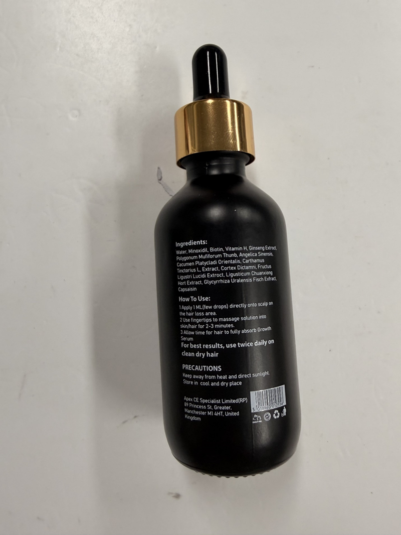 Recalled Sefudun 5% Minoxidil Hair Growth Serum Kit for Men Packaging (Bottle Back)