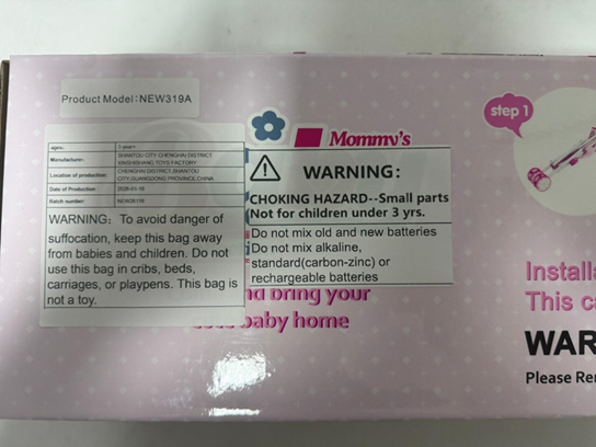 Recalled Baby Doll Playset – front package label with model number